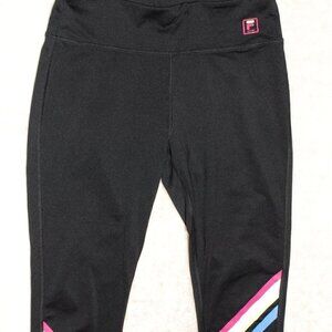 Fila Sport Womens XS Capri Exercise Pants Leggings  Black with Colorful GUC